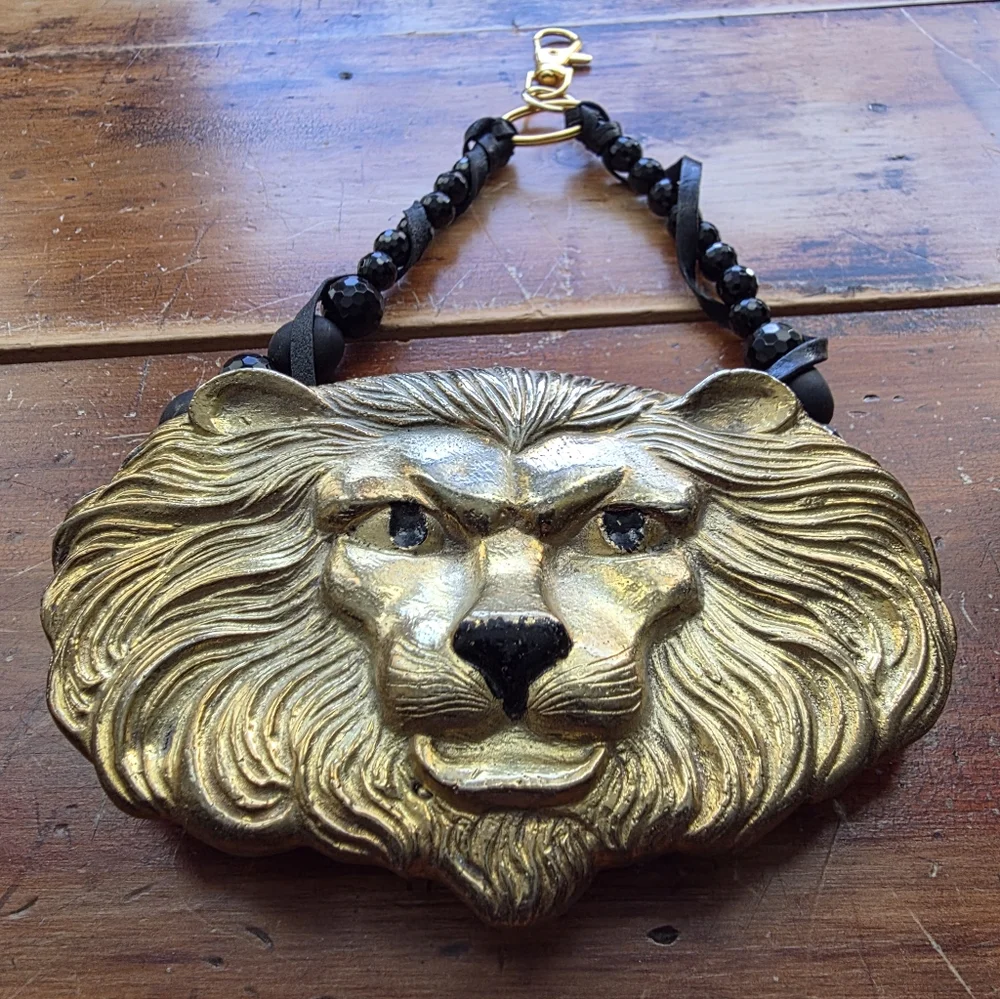 Goldtone Etched Lion Bag Charm - Custom Made - Picture 3 of 16